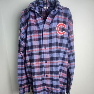 Chicago Cubs Plaid Flannel Shirt XL MLB Button Up Blue Red